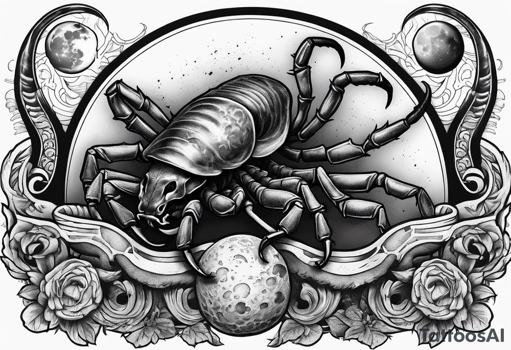 Scorpion crawling on ram skull with moon in background tattoo idea Scorpion crawling on ram skull with moon in background tattoo idea