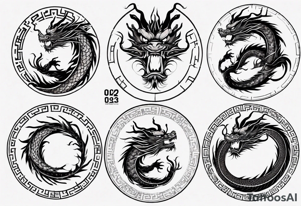 Chinese dragon in a circular shape with "02.03" written on its skin tattoo idea