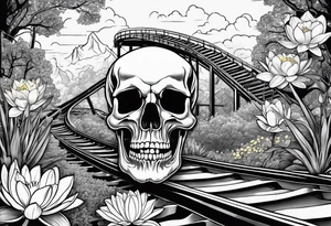 skull, roller coaster track, water lily, daffodil, space and stars, roller coaster track tattoo idea