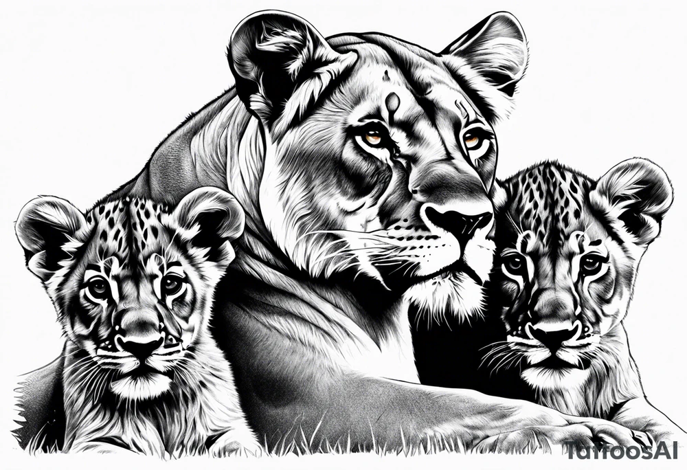 Lioness with 3 cubs tattoo idea