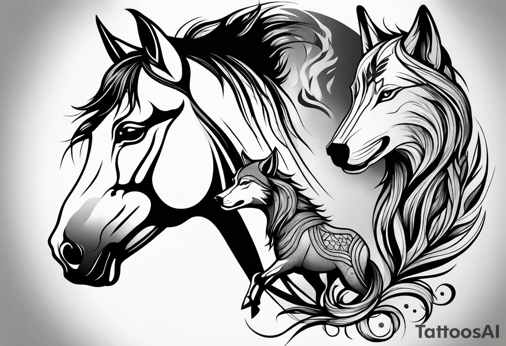 Horse and wolf tattoo idea