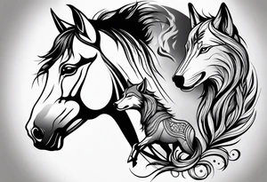 Horse and wolf tattoo idea