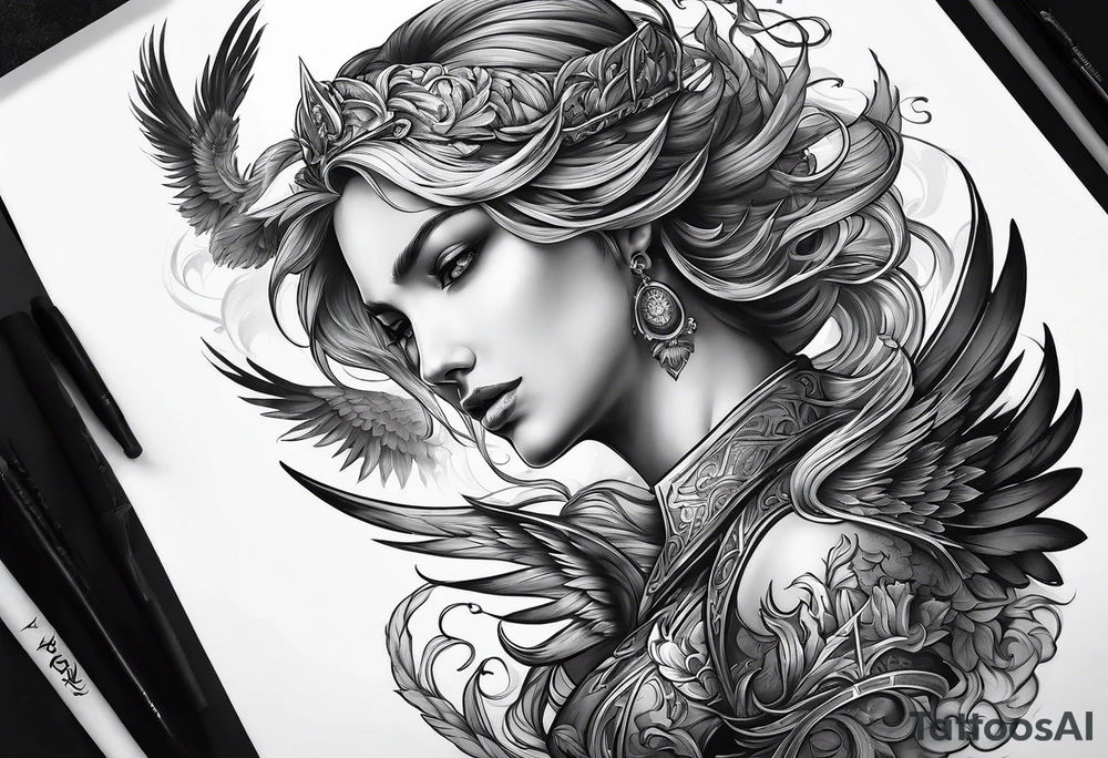 Angelic battle tattoo idea