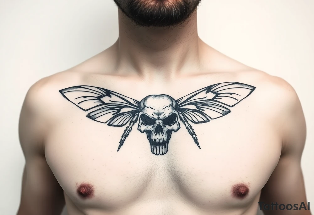 A tribal bee with a skull for lower abdomen on a man tattoo idea