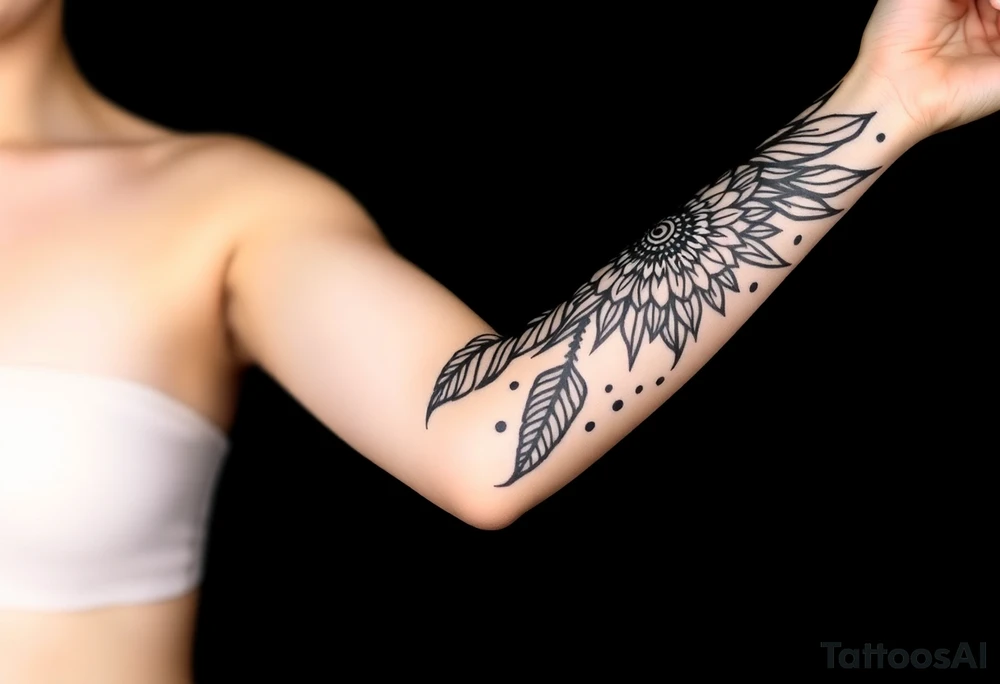 spiritual feather indian mandala shaman tattoo idea
