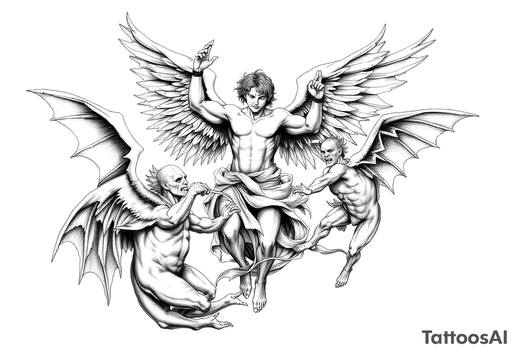 Michael the archangel fighting demons tattoo idea
