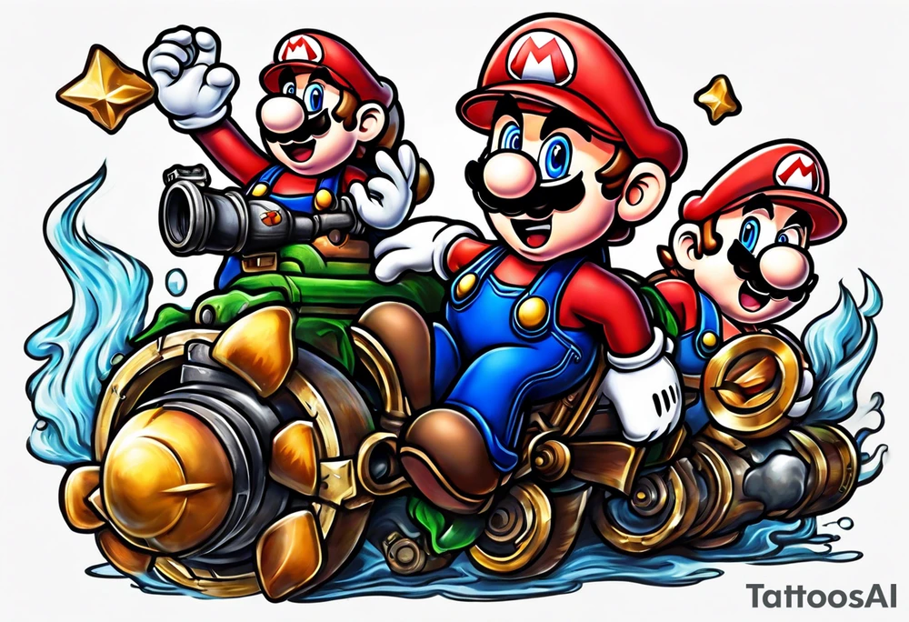 Mario ghosts and goombas with canons tattoo idea
