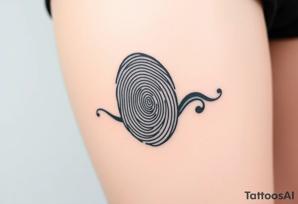 A fingerprint in dark teal and soft gray, shaped into a wave pattern, representing the flow of love over time tattoo idea