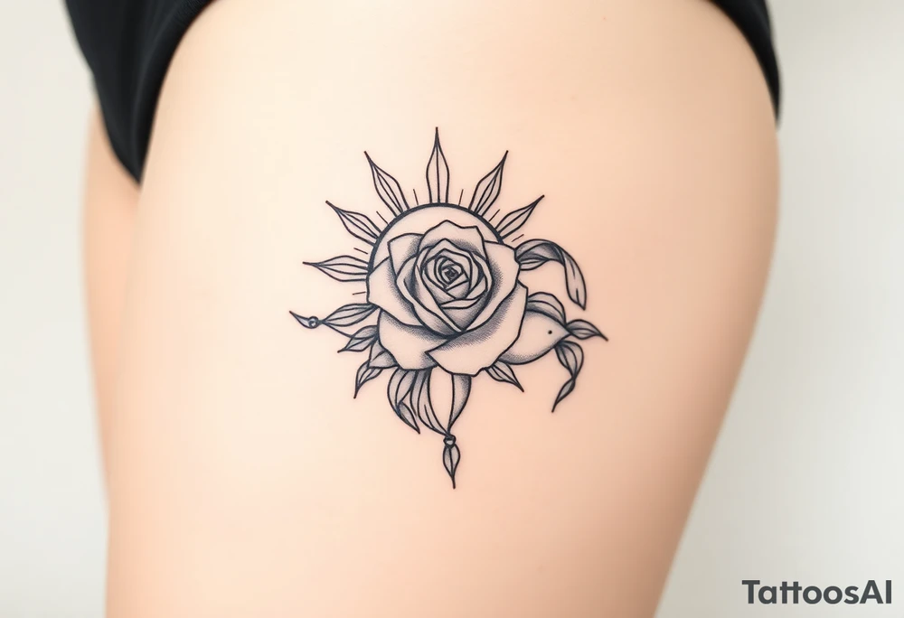 Sun, rose, and crab traditional tattoo idea