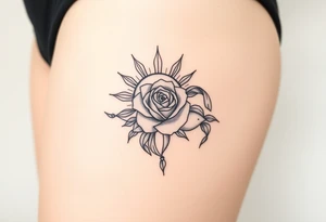 Sun, rose, and crab traditional tattoo idea