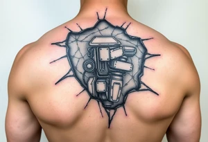 Torn skin revealing a bionic structure of the machine underneath tattoo idea