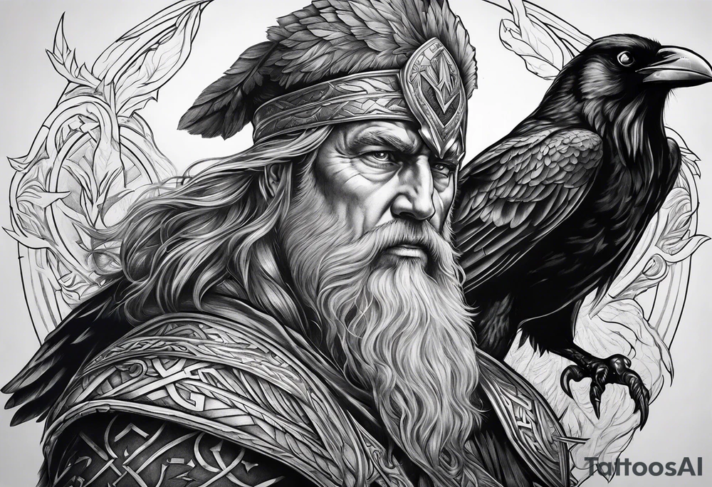 Realistic Odin with ravens tattoo idea