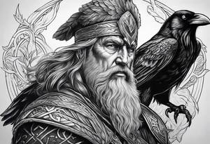 Realistic Odin with ravens tattoo idea
