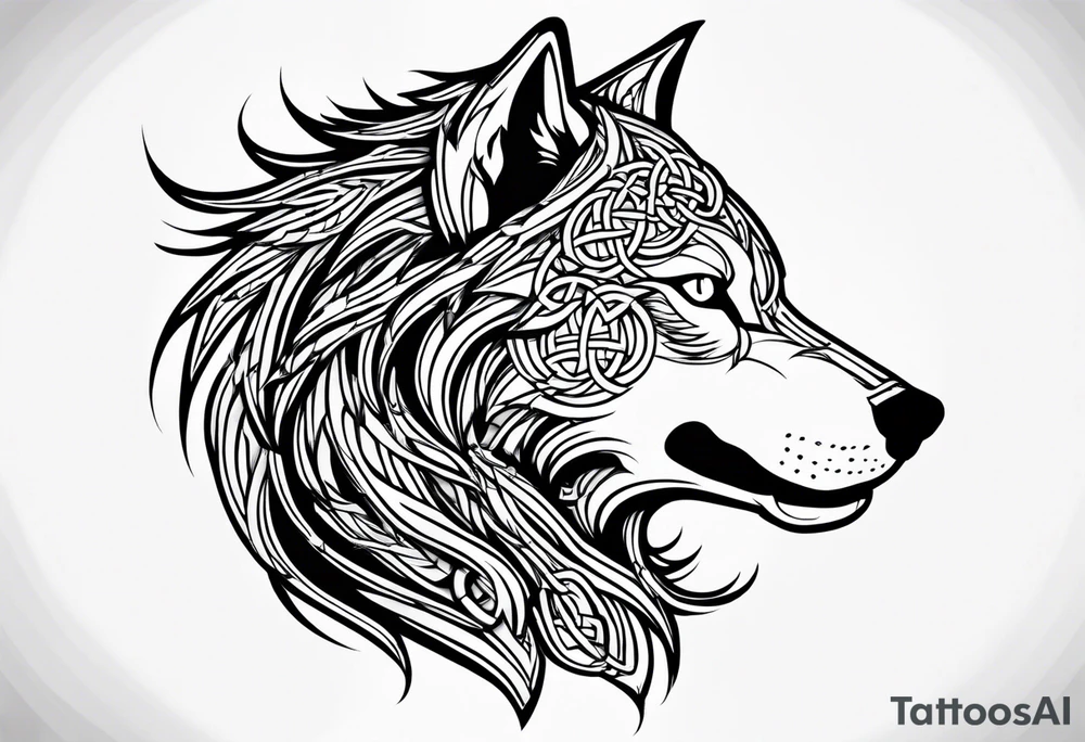 Side view Angry celtic wolf tattoo idea