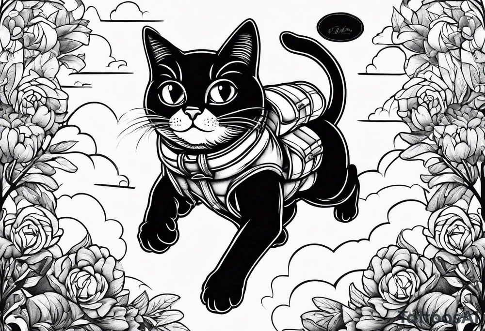 parachuting cat tattoo idea