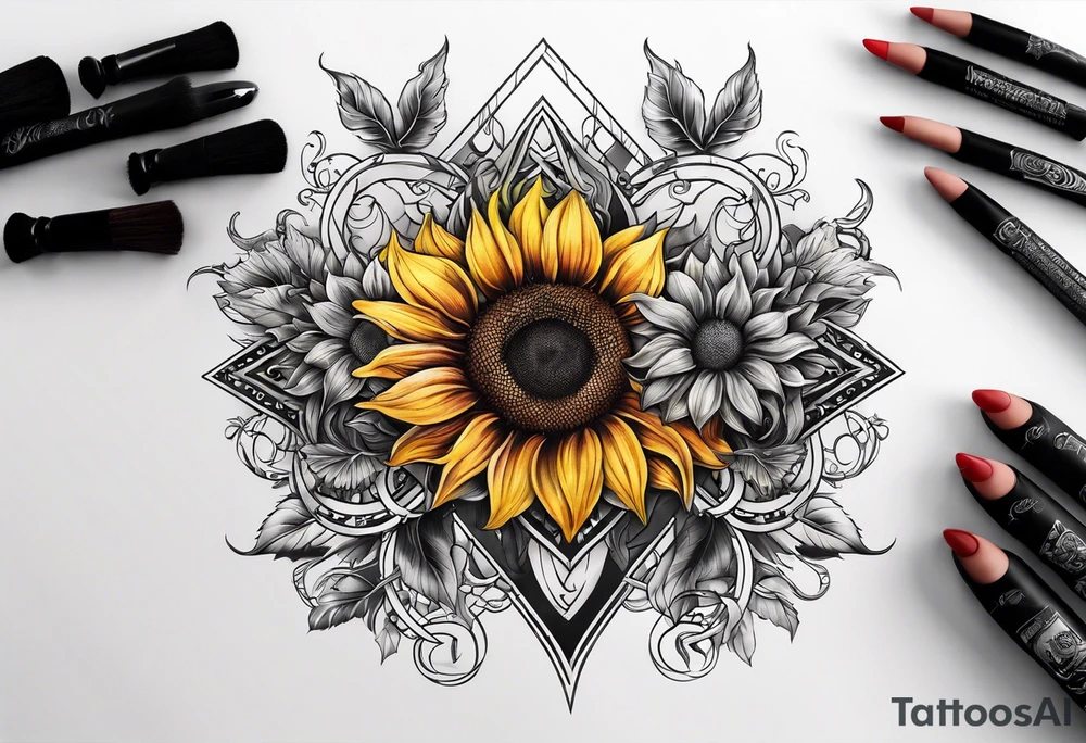 Sunflower viking sleeve tattoo idea