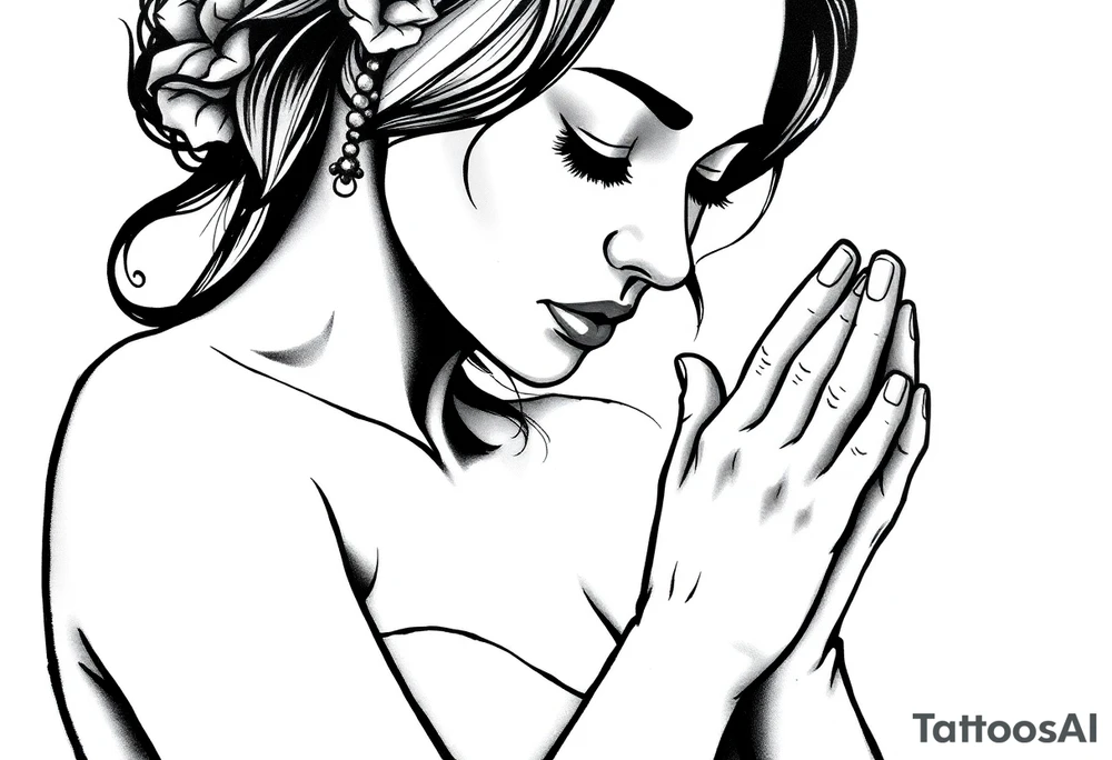 Chicano style Woman praying tattoo idea