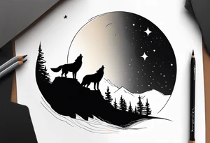 a wolf howling at the moon tattoo idea