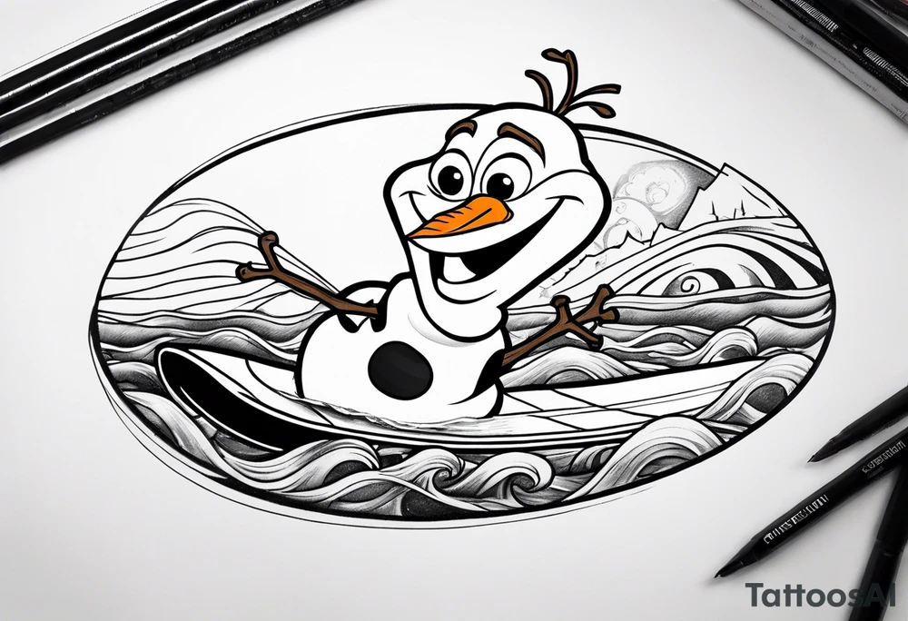 olaf from frozen surfing tattoo idea