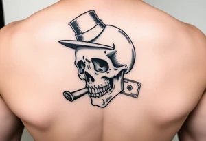 skull with mustache,a cigar in his mouth,a top-hat on his head and money in a hand. tattoo idea