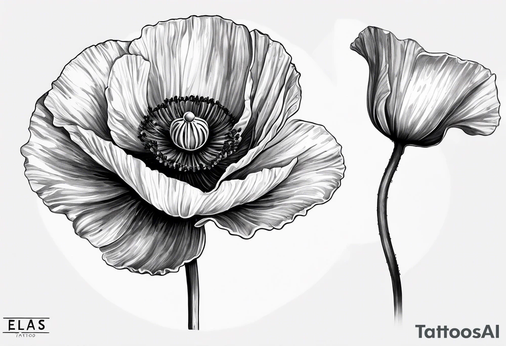 Poppy flower with the name "Elias" as the stem tattoo idea