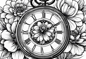 Vintage pocket watch with one marigold flower. tattoo idea