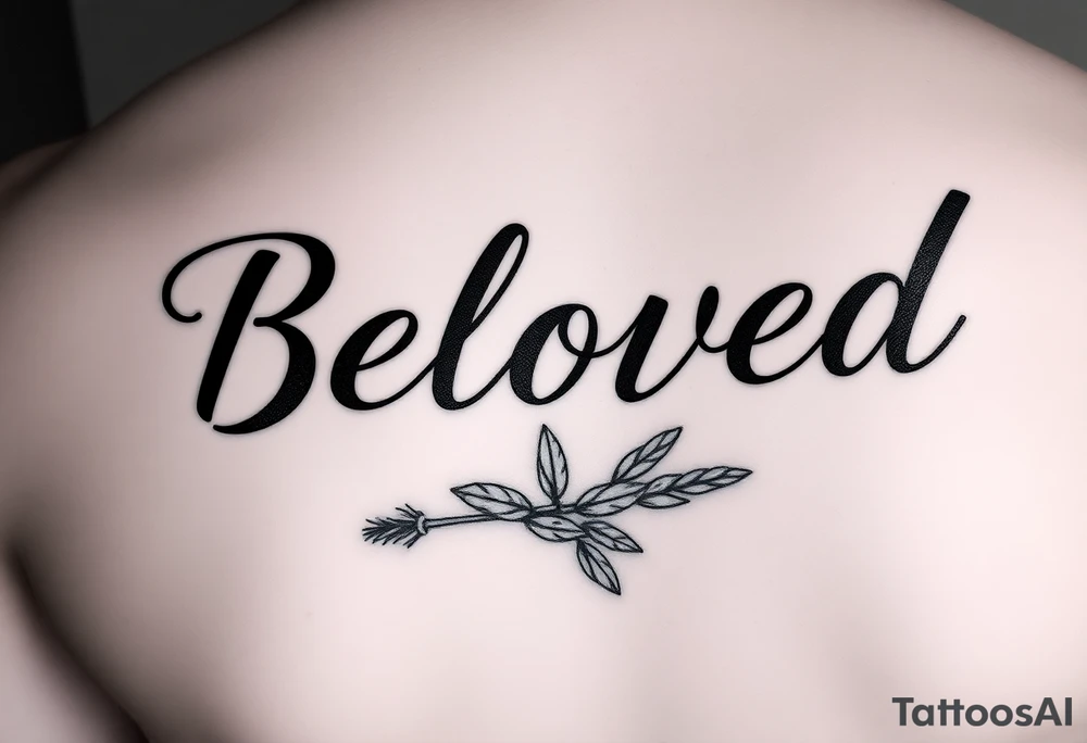 make me an image the word “Beloved” in various cursive fonts underlined by a sage bundle beneath it tattoo idea