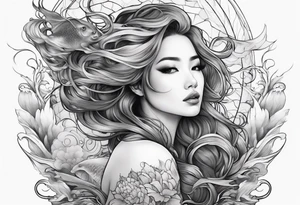 Full-body portrait of an ethereal woman of the sea tattoo idea