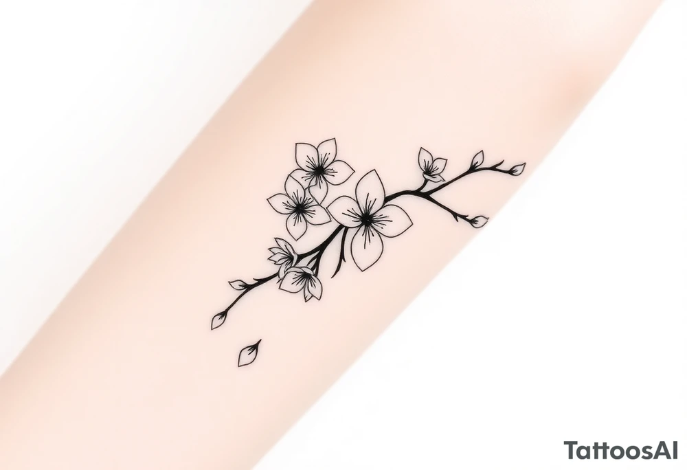delicate cherry blossoms swirling in spring breeze with petals tattoo idea