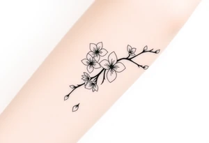 delicate cherry blossoms swirling in spring breeze with petals tattoo idea