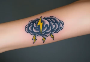 Black dark menacing storm clouds with creepy yellow lightning bolts tattoo idea