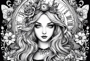 Alice in wonderland through a looking glass with flowers everywhere tattoo idea