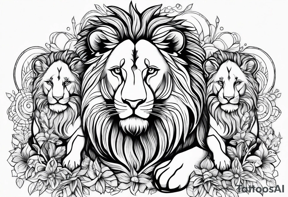 Mother Lion with two cubs tattoo idea