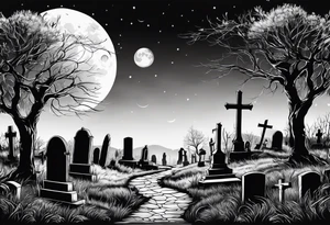 graveyard with moon with the words death where is your sting tattoo idea
