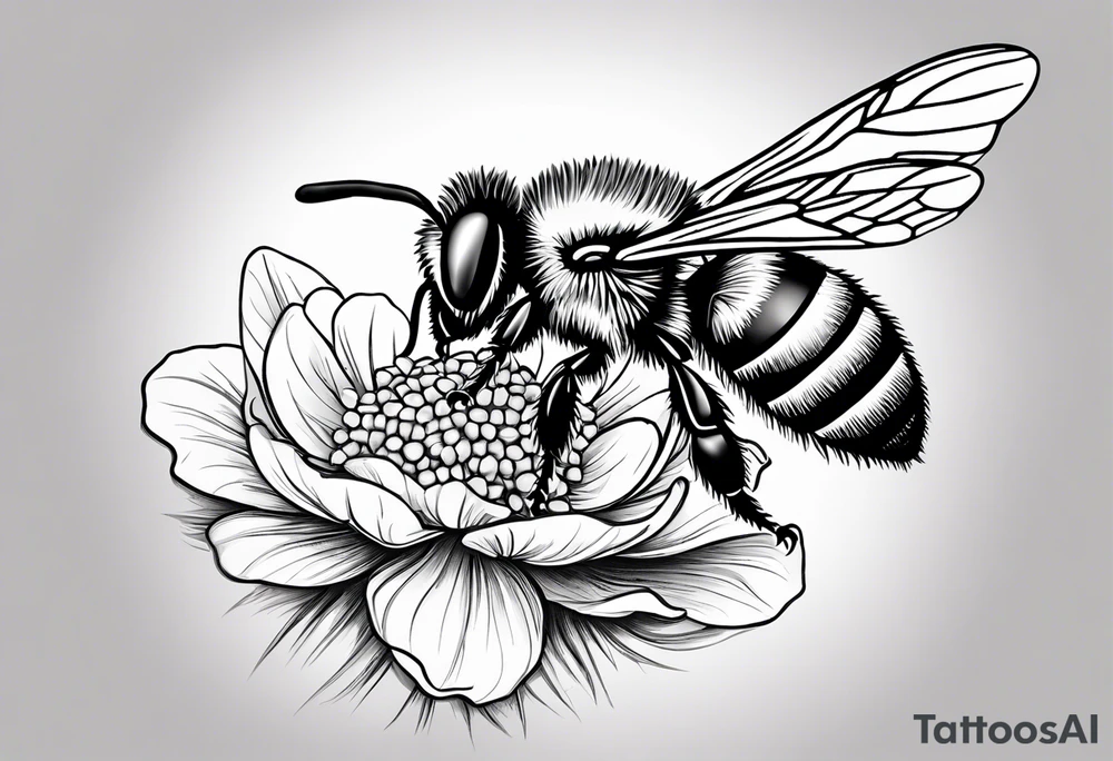 Small tattoo. There’s a hydrangea and a bee but they are not touching. Make the bee smaller than the hydrangea and have the bee off to the side. Bee is smaller than the hydrangea tattoo idea