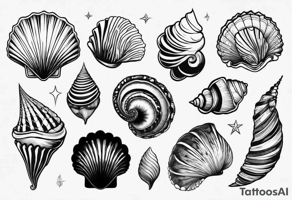 Variety of shell shapes flash sheet tattoo idea