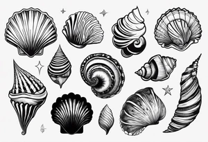 Variety of shell shapes flash sheet tattoo idea