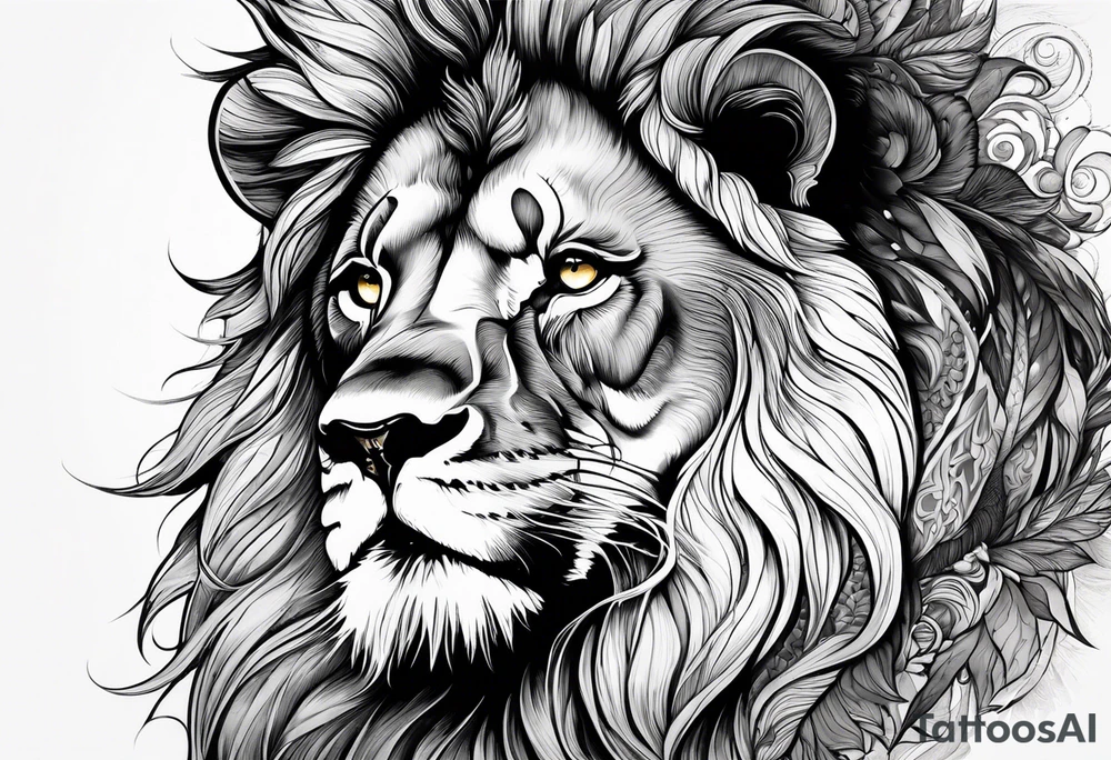 powerful majestic lion, close-up tattoo idea