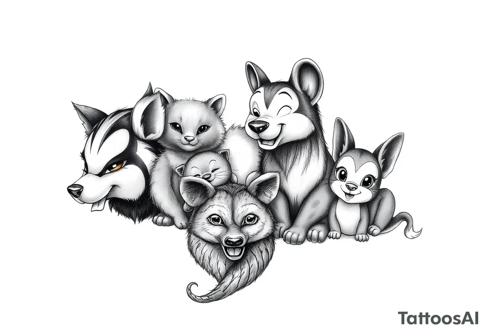 disney animals arm tattoo idea