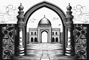 israel town gate vector swirl vignette tattoo idea