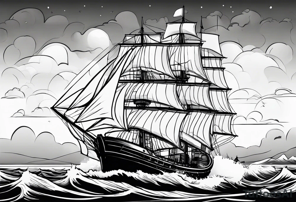 phare maritime dans un bateau a voiles. tattoo idea