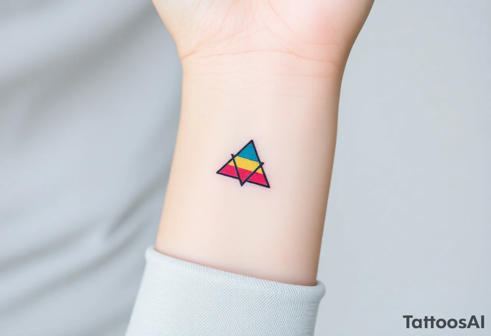 A small tattoo (2x2cm) on my wrist to represent my lesbian identity, but in a subtle way. Fine line. Triangle. Colors of lesbian flag tattoo idea