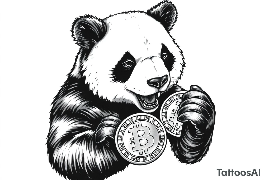 panda counting bitcoin tattoo idea