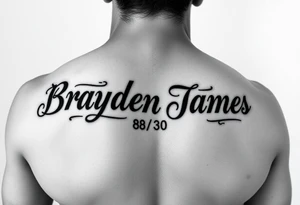 Brayden James name tattoo on forearm with dob 08/30/25 tattoo idea
