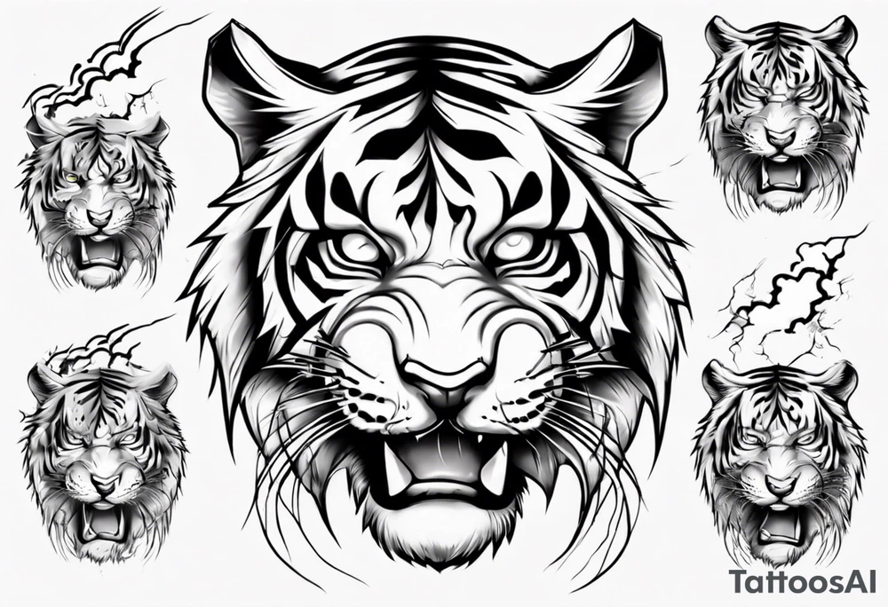 Tiger with lightning for a forearm sleeve tattoo idea