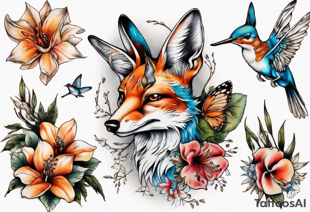 fuchs und kolibri tattoo idea