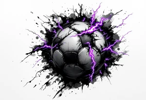 A black soccer ball with purple lightning bolts cracking across its surface. tattoo idea