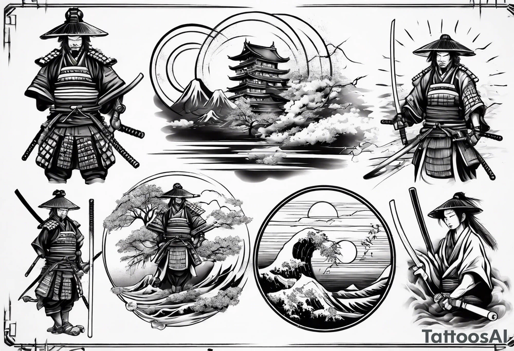 samurai on a japan sunset tattoo idea