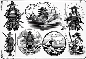 samurai on a japan sunset tattoo idea