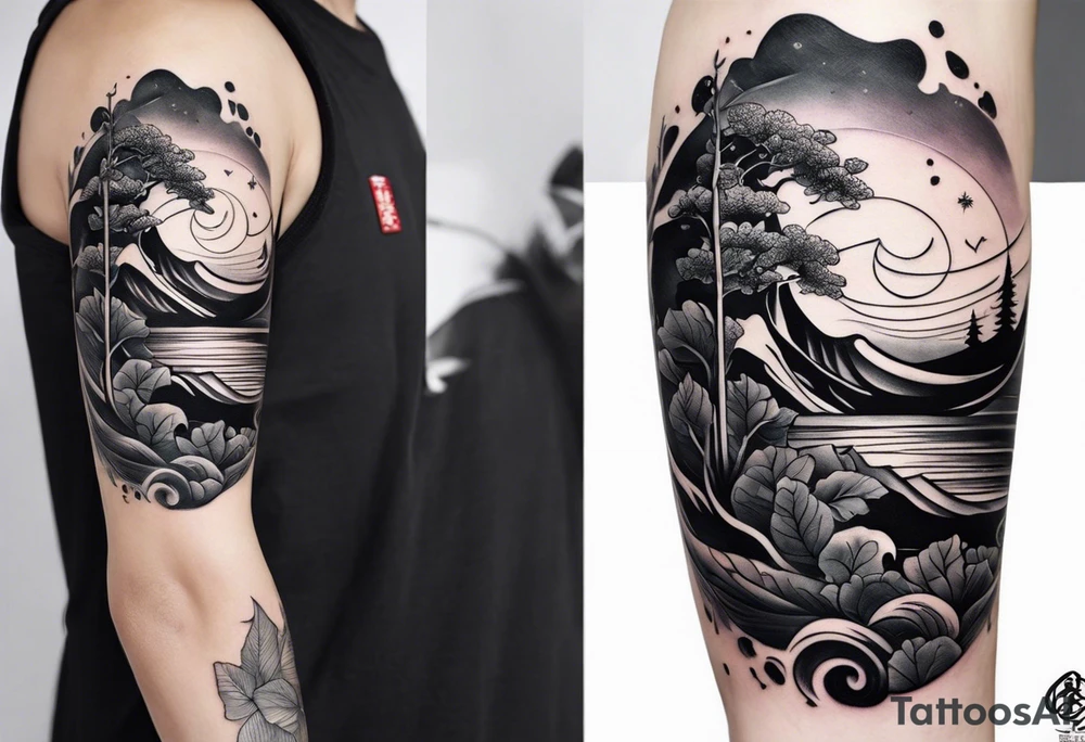 Elements: the north needle in the center, outside the north needle are a few eggplant leaves, and the outermost edge is a long wavy line
Location: Behind the upper arm of the left hand, about 6*20 cm from the elbow to the shoulder tattoo idea